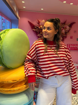 Striped Oversized Sweater / Red-Pink