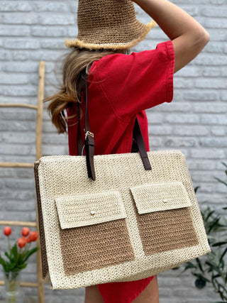 Woven Shopper Bag / Beige - Brown