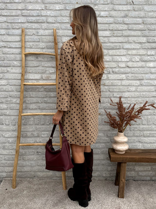 Polka Dot Corduroy Dress / Taupe