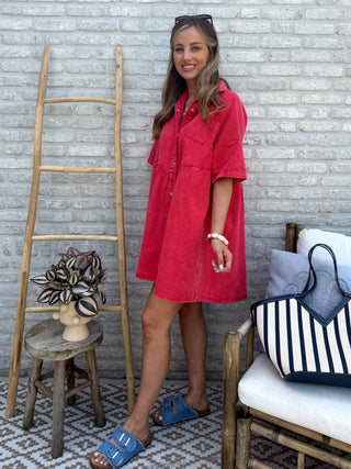 Sunset Denim Dress / Red