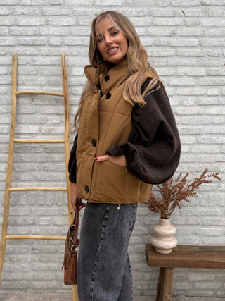 Padded Button Gilet / Camel