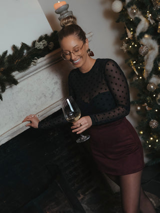 Polka Dot Mesh Sheer Blouse / Black