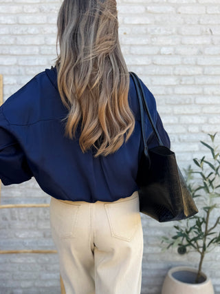 Satin Bomber Jacket / Dark Blue