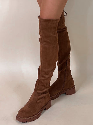 Overknee Chunky Boots Flat / Chocolate brown