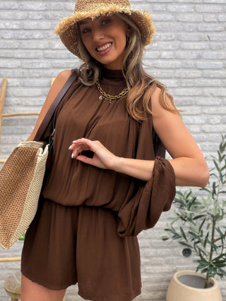 Plissé Playsuit / Chocolate