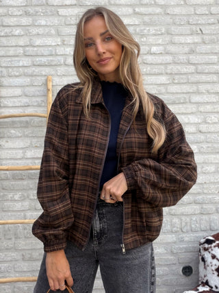 Checked Bomber Jacket / Brown-Black