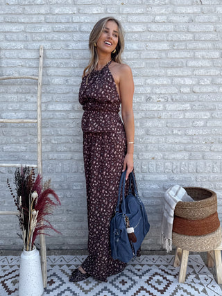 Smocked Waist Floral Set / Brown