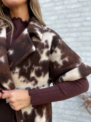Cow Print Shoulder Vest / Brown