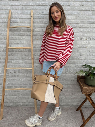 Casual Striped Top / Pink-Red