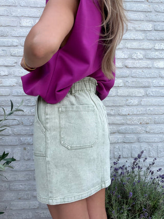 Vintage Wash Denim Skirt / Khaki