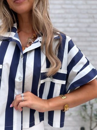 Cotton Stripe Shirt / Blue-White