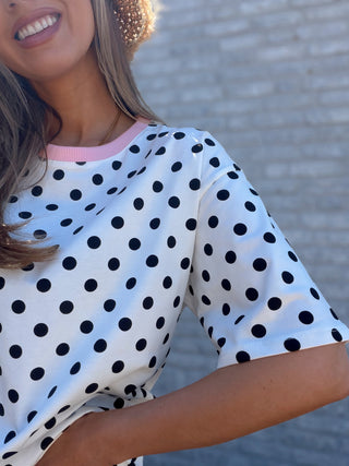 Polka Dot Tee / White-Pink