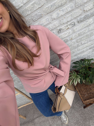 Elegant Tie Waist Blouse / Old Rose