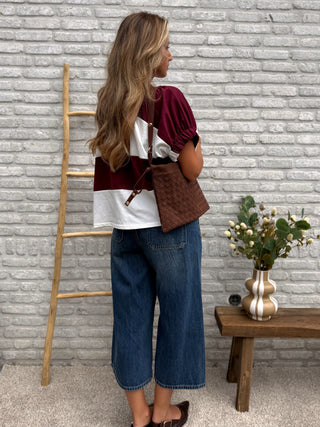 Contrast Stripe Tee / Burgundy-White