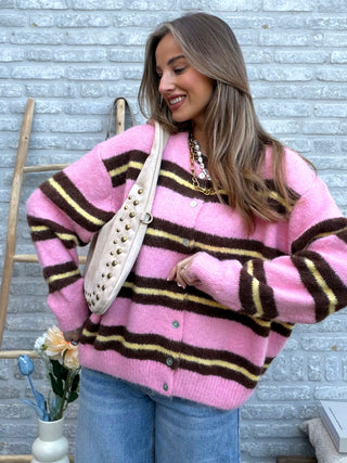 Striped Knit Gilet Sweater / Pink