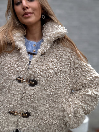 Cream Curly Teddy Jacket / Beige