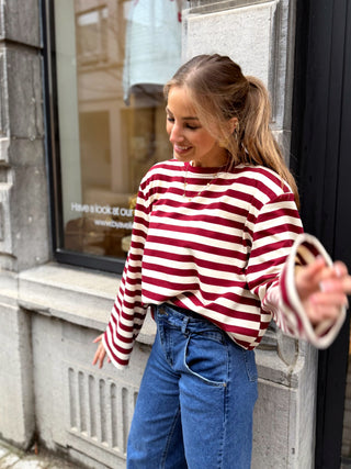Striped Oversized Longsleeve / Bordeaux & Ecru