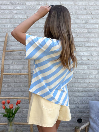 Striped Assymetric Tee / Blue-Beige