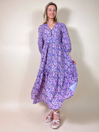 Midi Puffy Sleeve Pastel Dress / Pastel-Multi