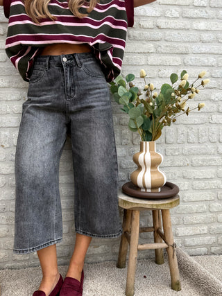 Cropped Wide Leg Jeans / Grey