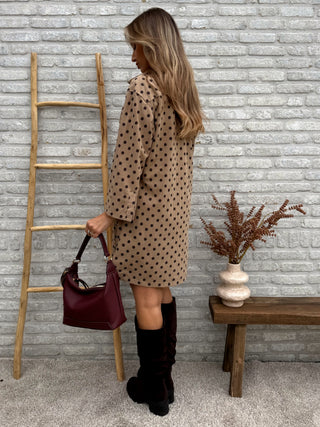 Polka Dot Corduroy Dress / Taupe