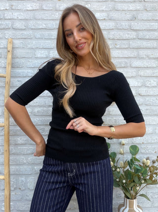 Ribbed Open Back Top / Black