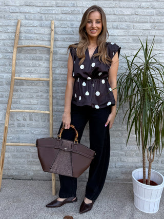 Polka Dot Satin Top / Brown