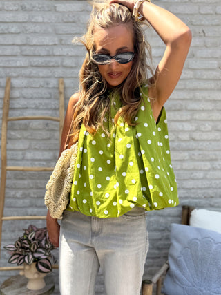 Polka Open Back Top / Olive green