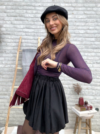 Mesh Stripe Top / Burgundy-Navy