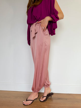 Satin Elastic Cuff Pants / Old Rose