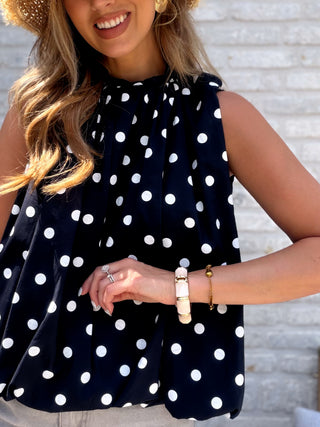Polka Open Back Top / Dark Blue