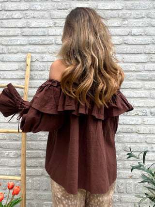 Romantic Off Shoulder Blouse / Brown