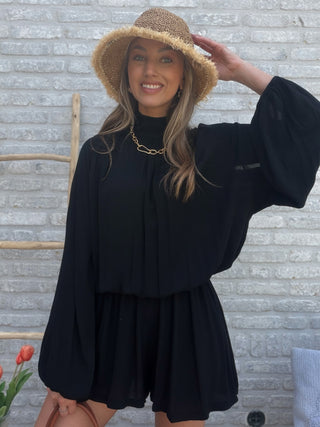 Plissé Playsuit / Black