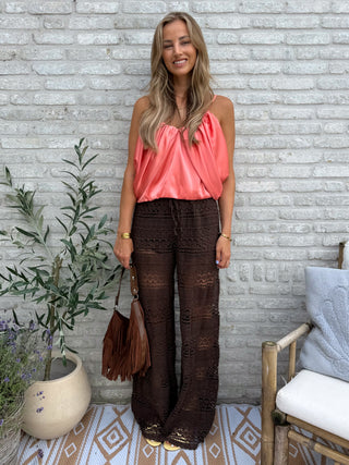 Boho Crochet Pants / Brown