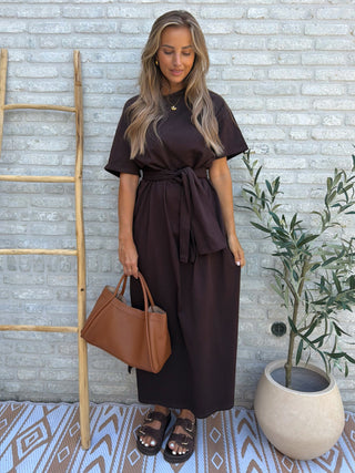 Belted Shirt Dress / Brown