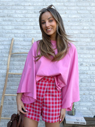 Checkered Strass Skort / Pink-Red