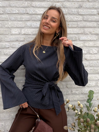 Pinstripe Tie Blouse / Blue