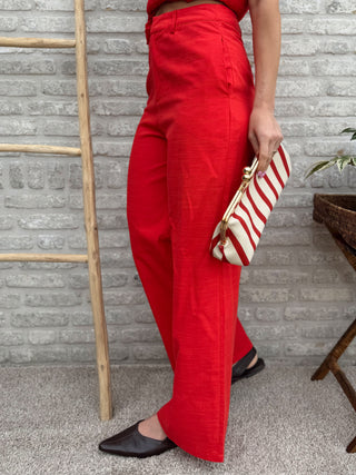 Wide Leg Linen Pants / Red