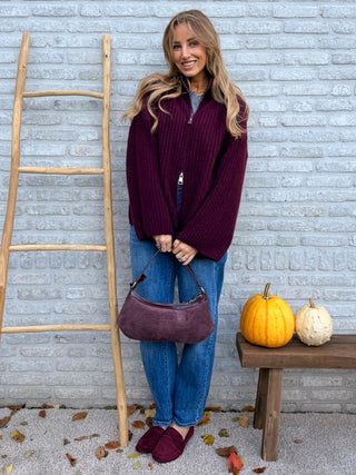 Ribbed Zip Knit / Bordeaux