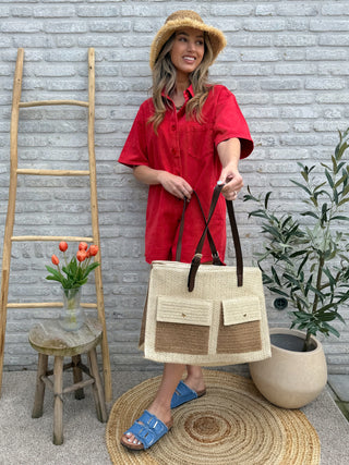 Woven Shopper Bag / Beige - Brown