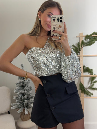 One Shoulder Sparkle Top / Silver