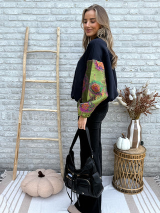 Statement Bomber Sweater/ Dark Blue-Olive Green