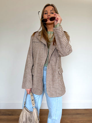 Checked Oversized Blazer / Taupe