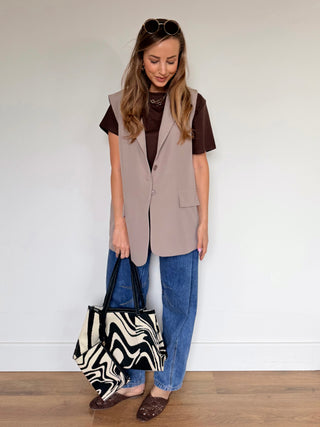 Sleeveless Tailored Blazer / Taupe