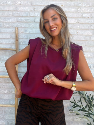 Sleeveless Shoulder Top / Bordeaux