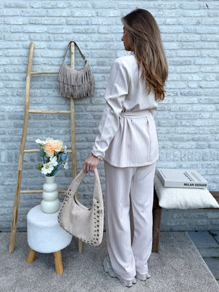 Tailored Belted Blazer / Beige