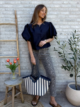 Puff Sleeve Top / Marine Blue