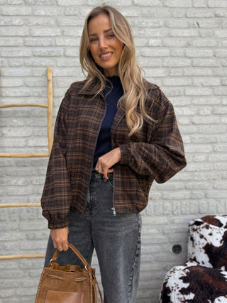 Checked Bomber Jacket / Brown-Black
