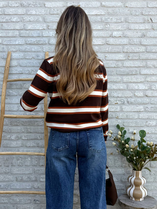 Striped Polo Knit / Brown-Rust
