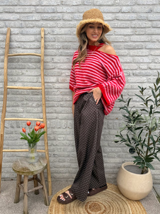 Polka Dot Barrel Pants / Brown-White